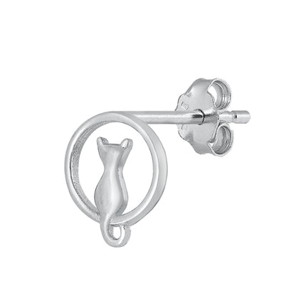 Silver Stud Earrings - Cat