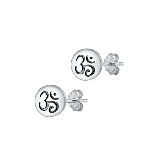 Silver Stud Earrings - Om Symbol