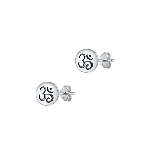 Silver Stud Earrings - Om Symbol