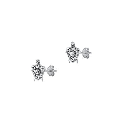 Silver Stud Earrings - Turtle