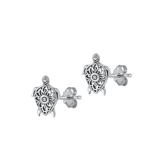 Silver Stud Earrings - Turtle