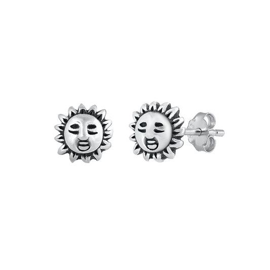 Silver Stud Earrings - Sun