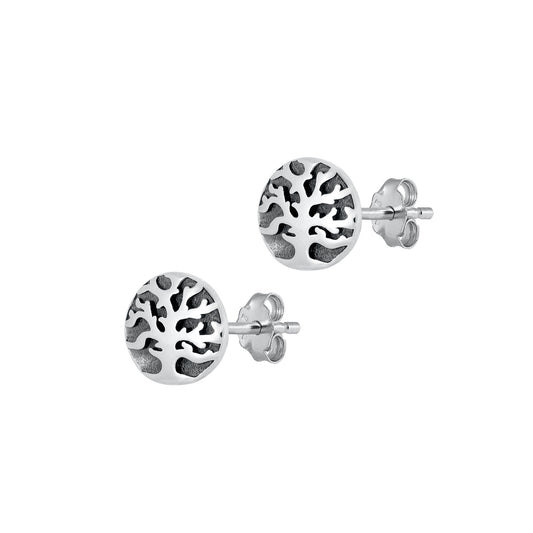 Silver Stud Earrings - Tree