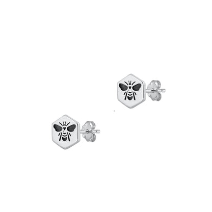 Silver Stud Earrings - Bee