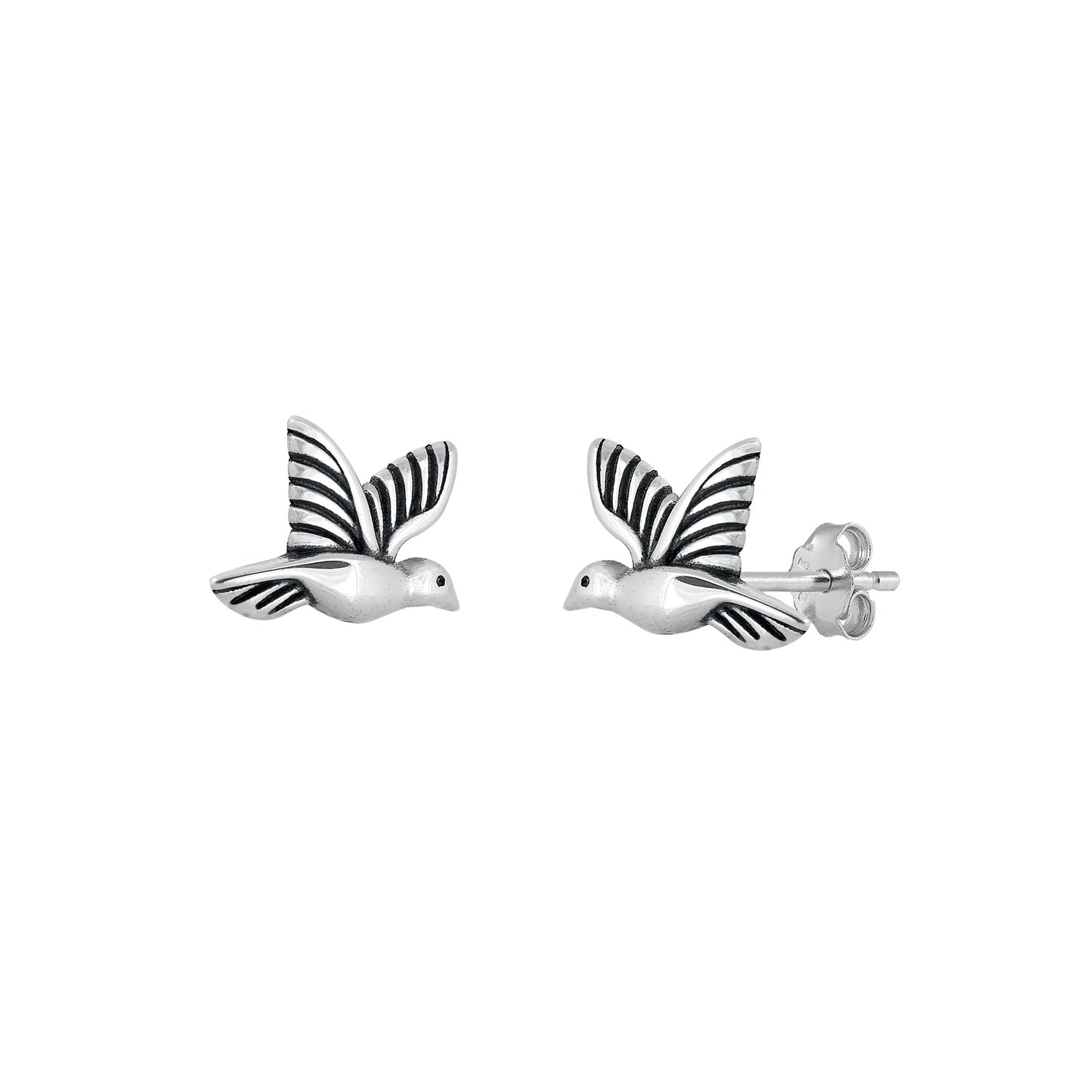 Silver Stud Earrings - Hummingbird