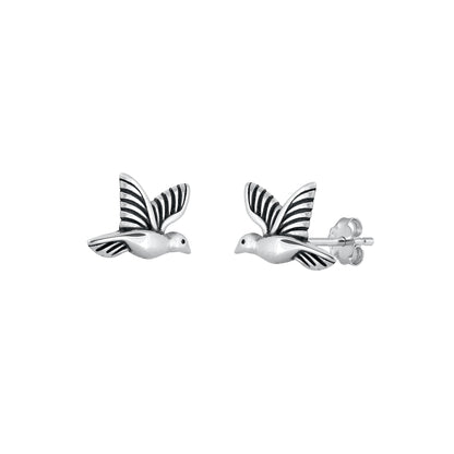 Silver Stud Earrings - Hummingbird