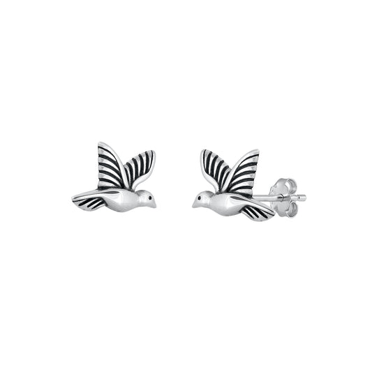 Silver Stud Earrings - Hummingbird