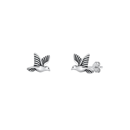 Silver Stud Earrings - Hummingbird
