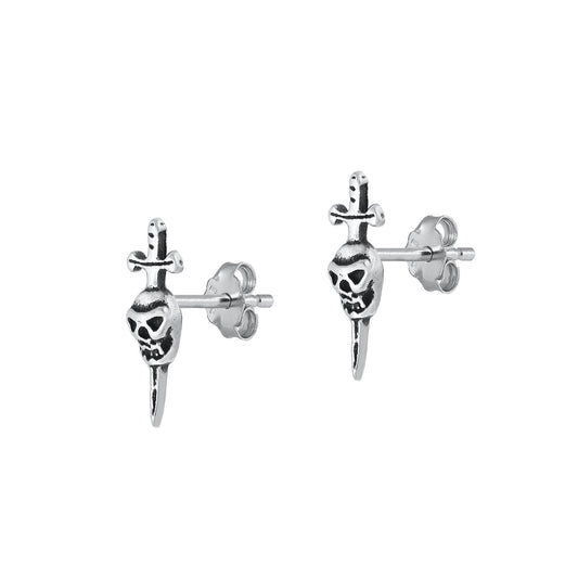 Silver Earrings - Sword & Skull