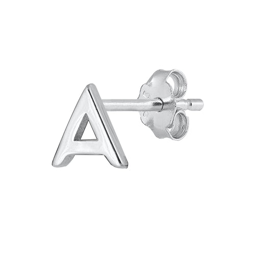 Silver Initial Earrings - A