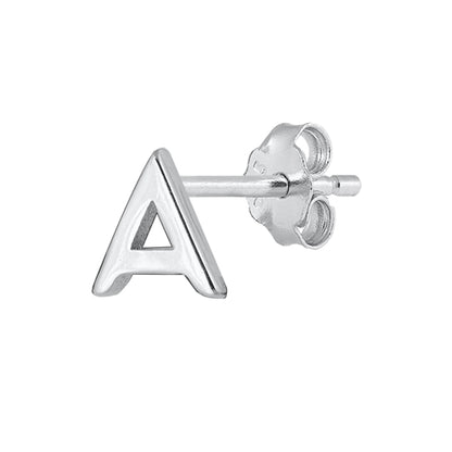 Silver Initial Earrings - A