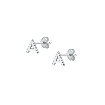 Silver Initial Earrings - A