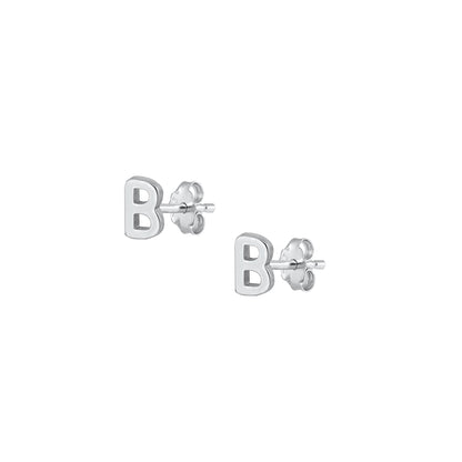 Silver Initial Earrings - B