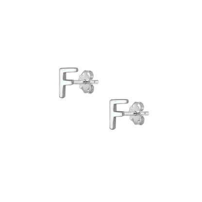 Silver Initial Earrings - F