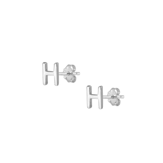 Silver Initial Earrings - H