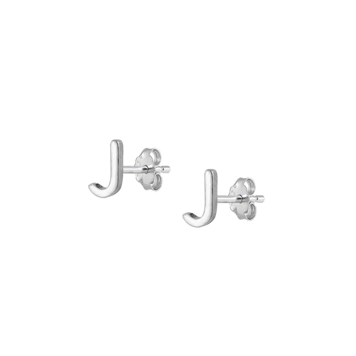 Silver Initial Earrings - J