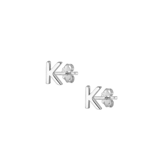 Silver Initial Earrings - K