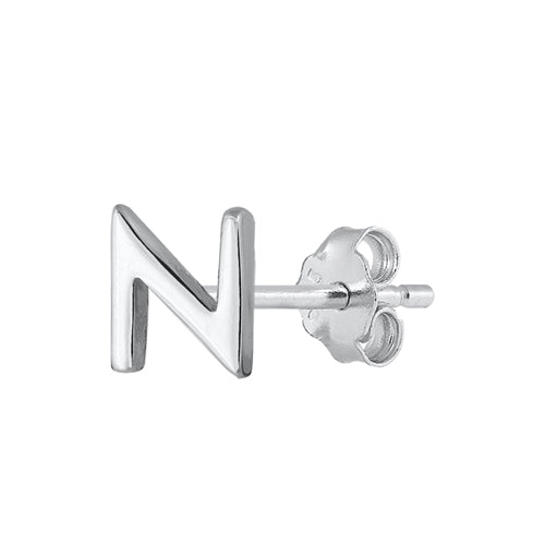 Silver Initial Earrings - N