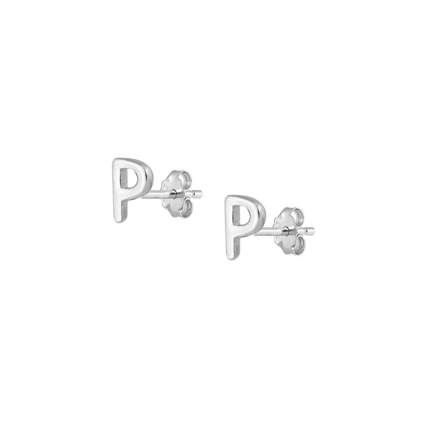 Silver Initial Earrings - P