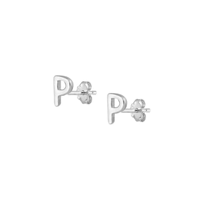 Silver Initial Earrings - P