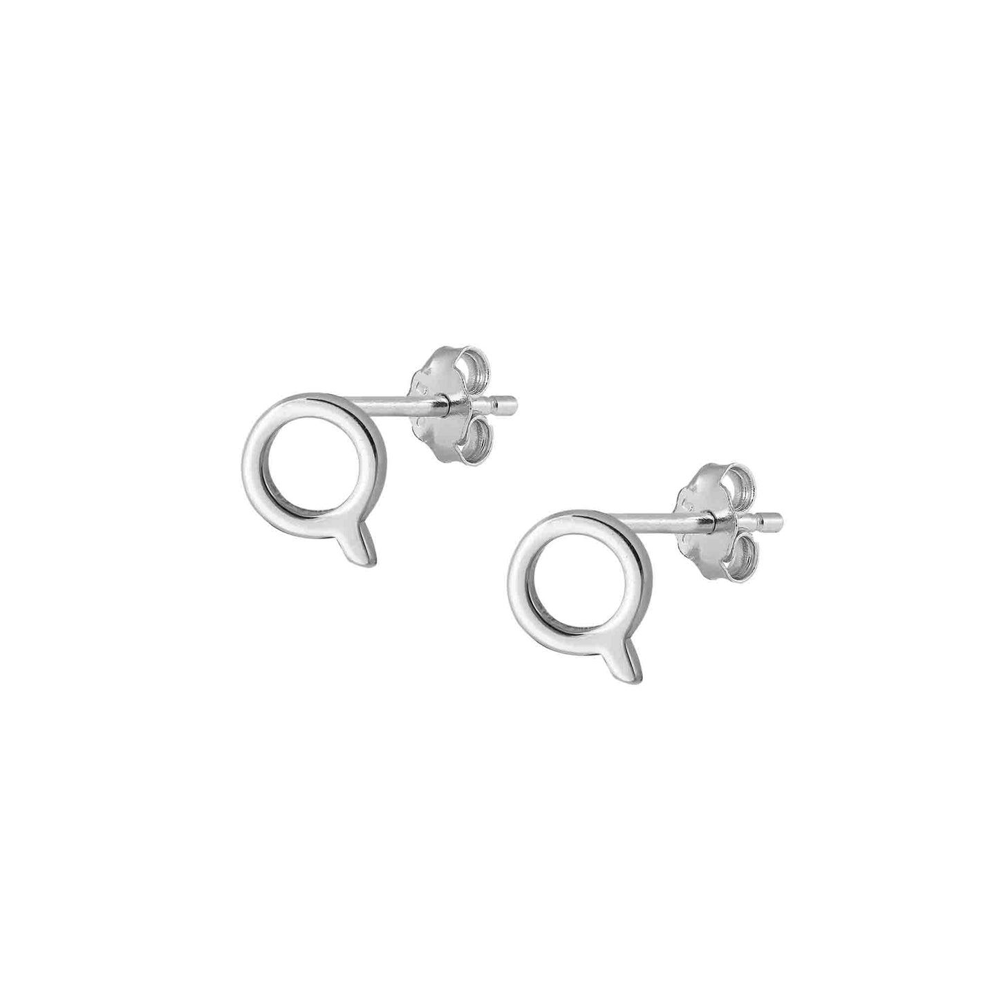 Silver Initial Earrings - Q