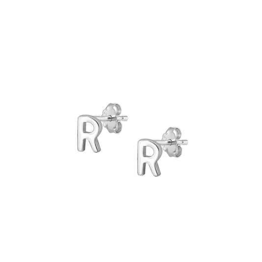 Silver Initial Earrings - R