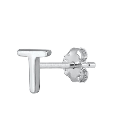 Silver Initial Earrings - T