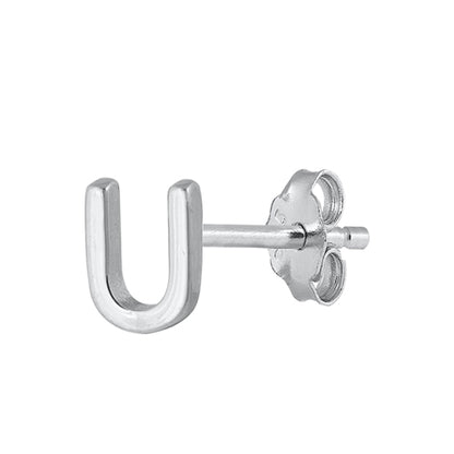 Silver Initial Earrings - U