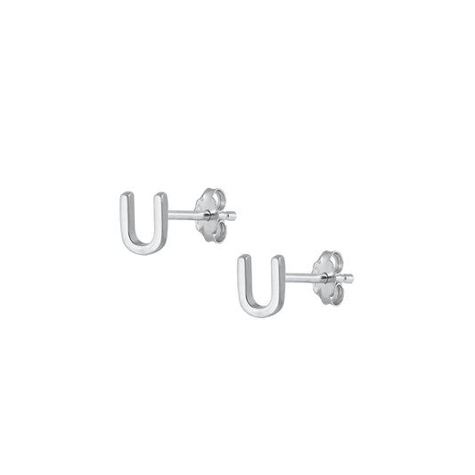 Silver Initial Earrings - U