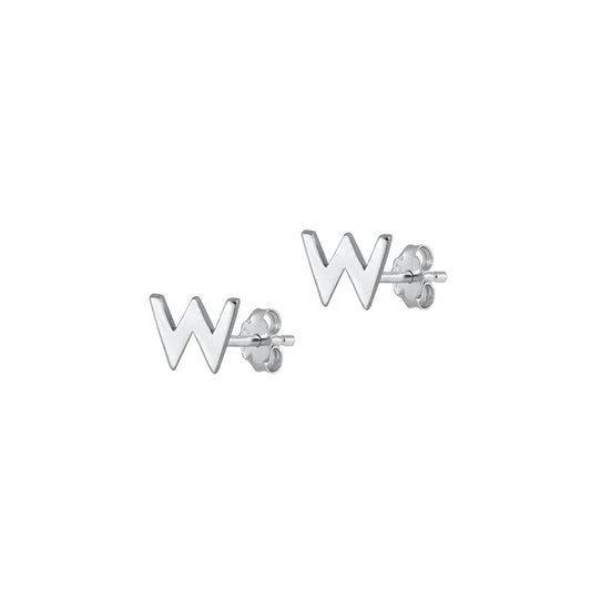 Silver Initial Earrings - W