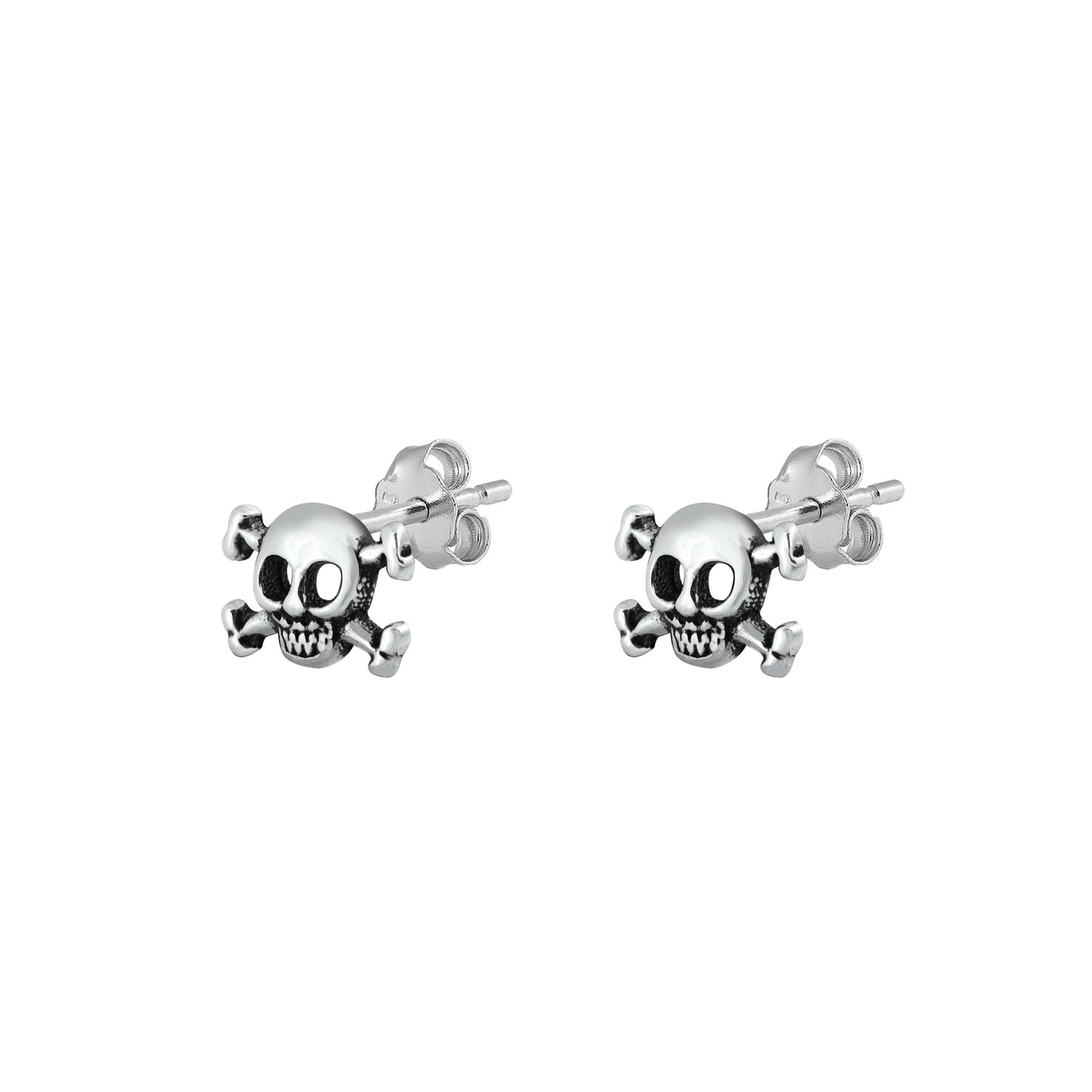 Silver Stud Earrings - Skull & Crossbones