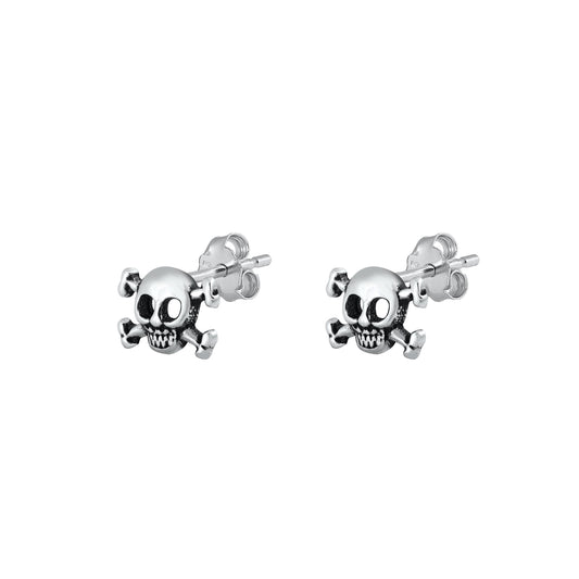 Silver Stud Earrings - Skull & Crossbones