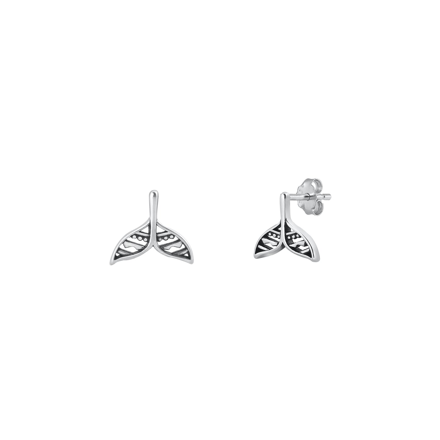 Silver Stud Earrings - Whale Tail