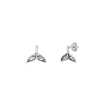 Silver Stud Earrings - Whale Tail