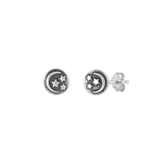 Silver Earrings - Moon & Stars