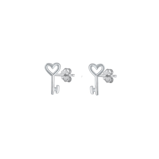 Silver Earrings - Heart Key