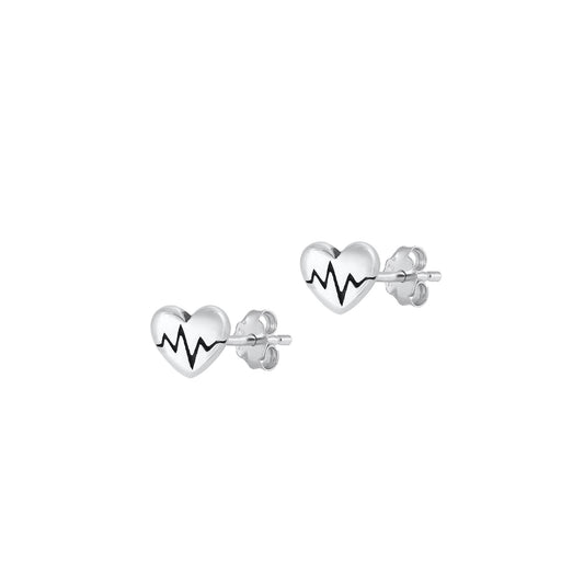 Silver Earrings - Heart EKG