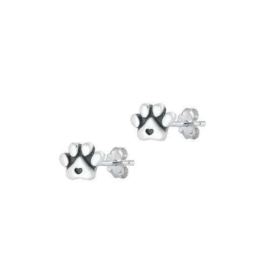 Silver Earrings - Paw Print & Heart