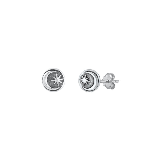 Silver Earrings - Moon & Star