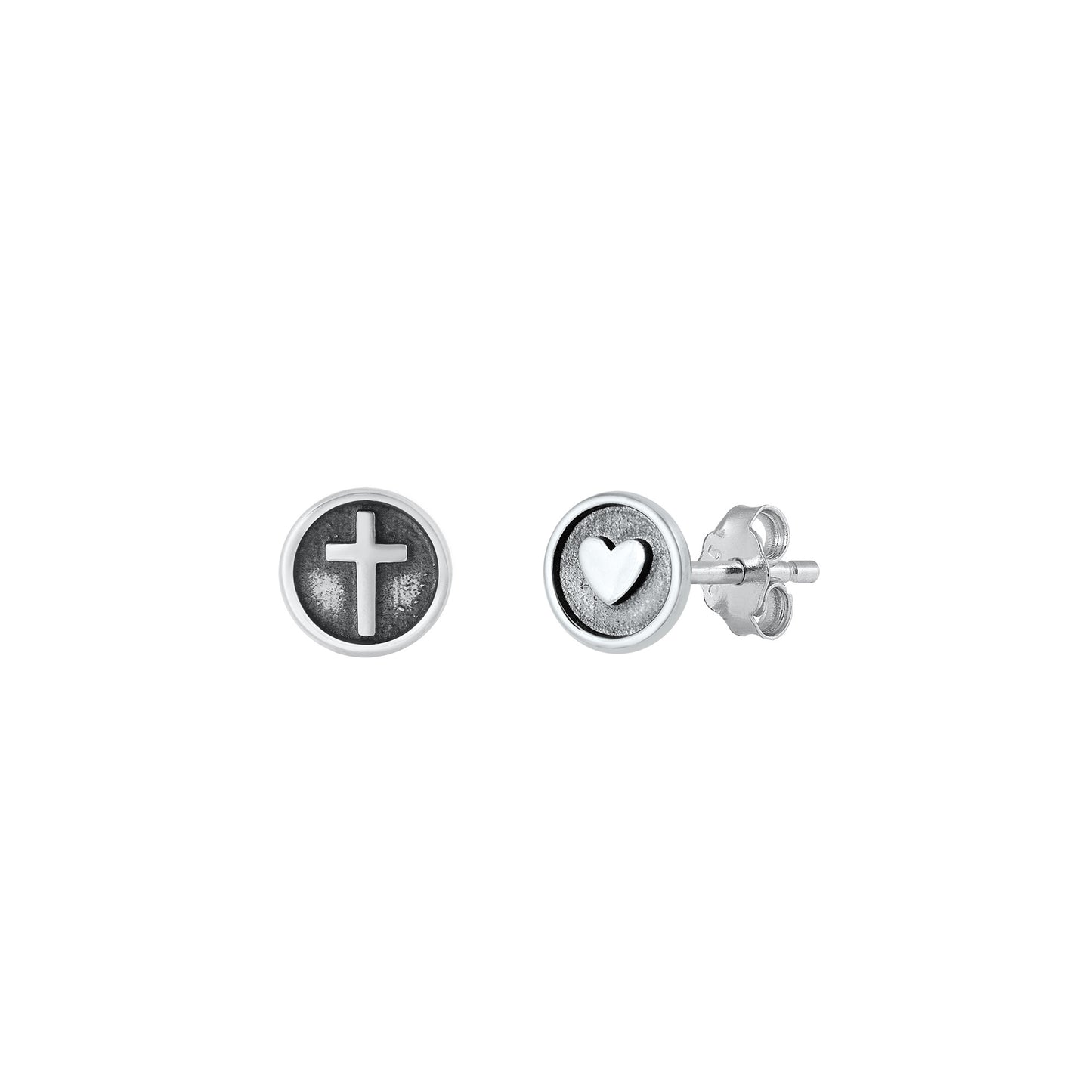 Silver Earrings - Cross & Heart