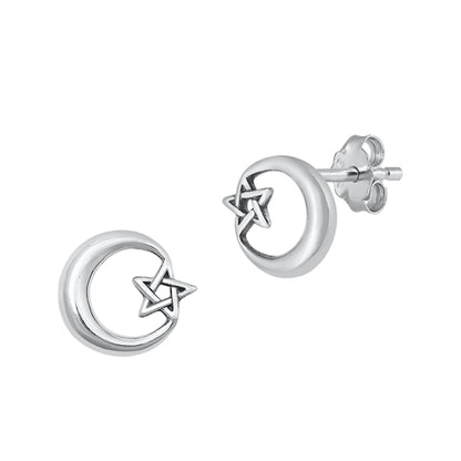 Silver Earrings - Star & Moon