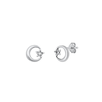 Silver Earrings - Star & Moon