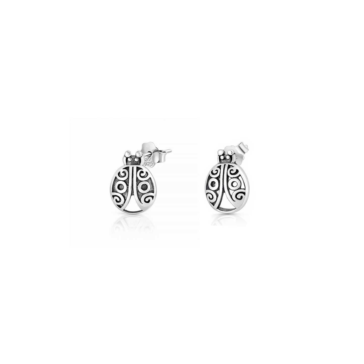 Silver Earrings - Ladybug
