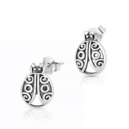 Silver Earrings - Ladybug