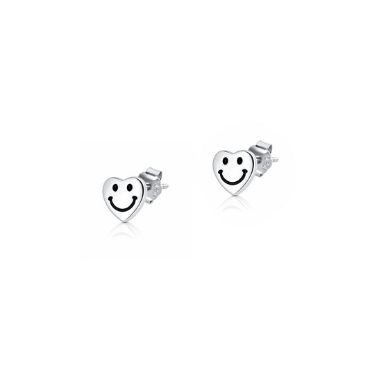 Silver Earrings - Happy Face Heart