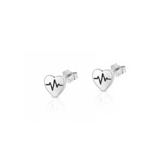 Silver Earrings - Heart EKG
