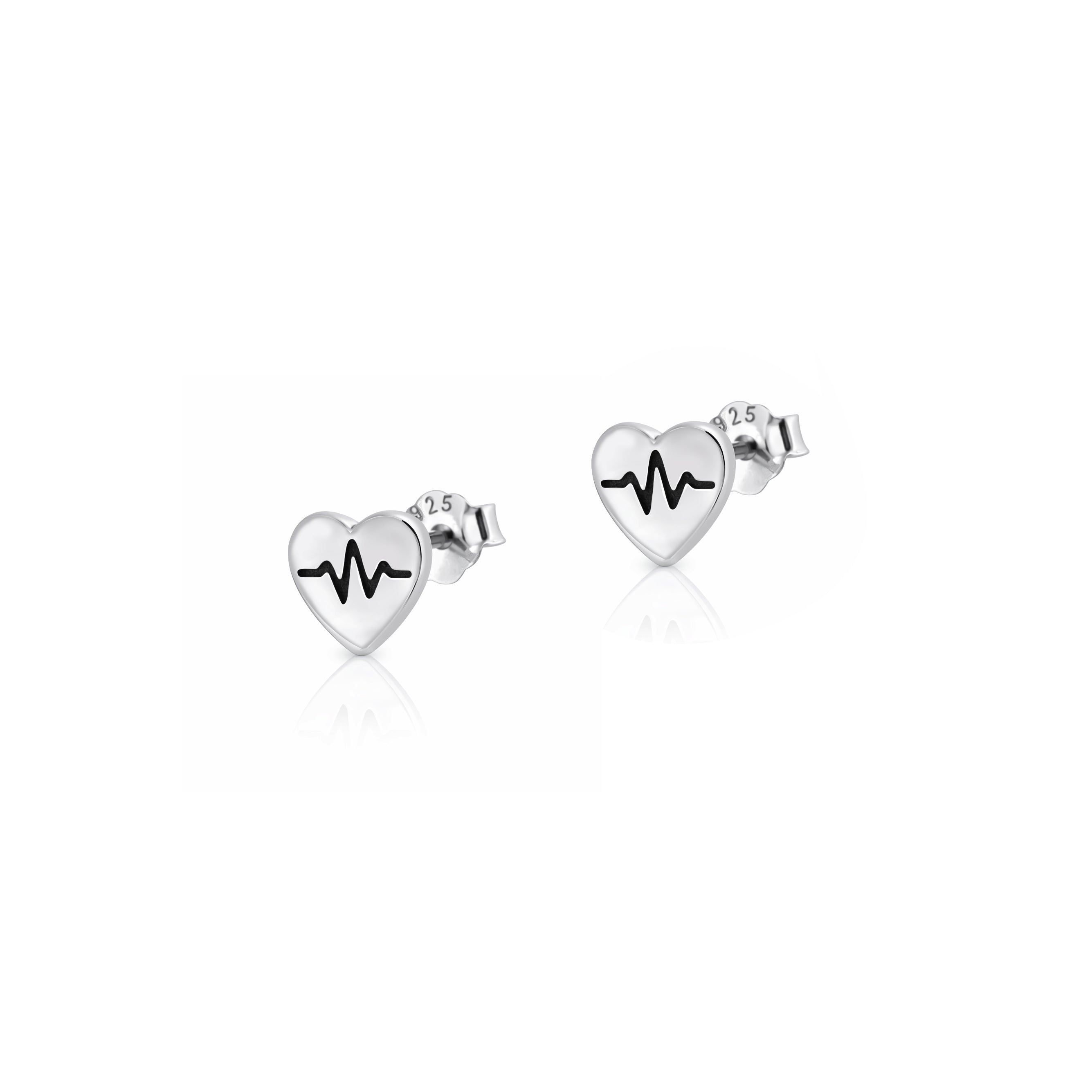 EP442412 Sterling Silver Heartbeat Heart Stud Earrings – 925 Minimal ...