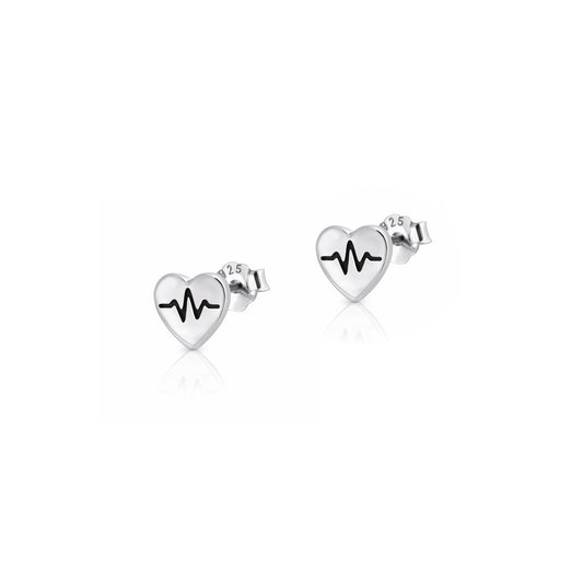 Silver Earrings - Heart EKG