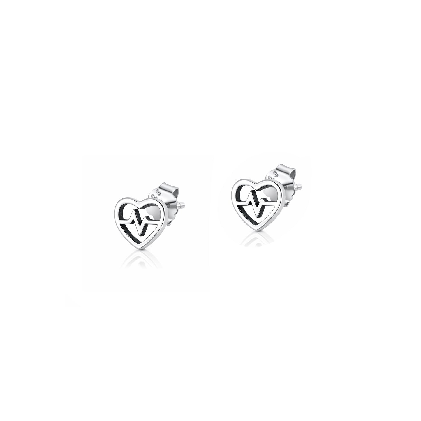 Silver Earrings - Heart EKG