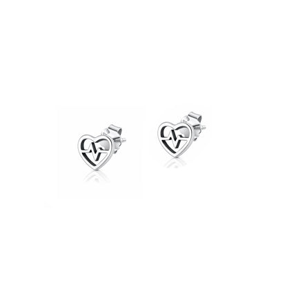 Silver Earrings - Heart EKG